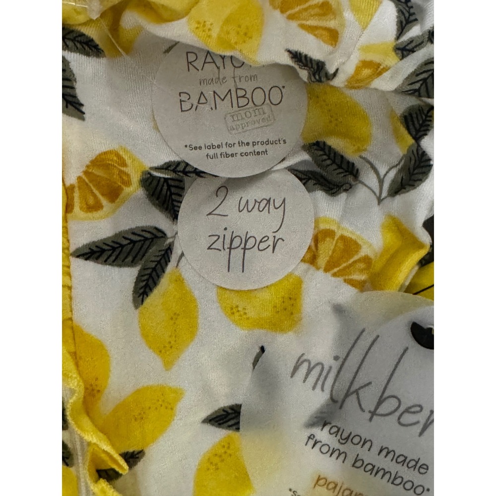 Milkberry Bamboo Lemon Print Footed Pajamas 2-Way Zipper Ruffle Sleeper 18M NEW - Picture 4 of 7